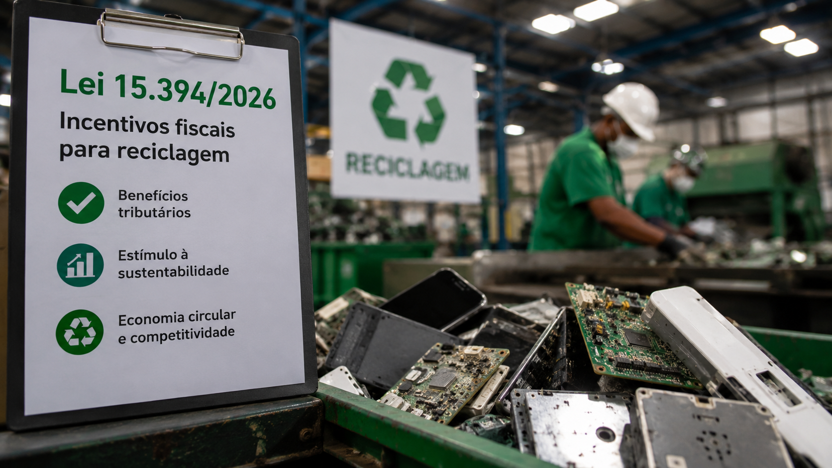 Lei 15.394/2026: o que a nova lei de incentivos fiscais para reciclagem significa para empresas que descartam eletroeletrônicos