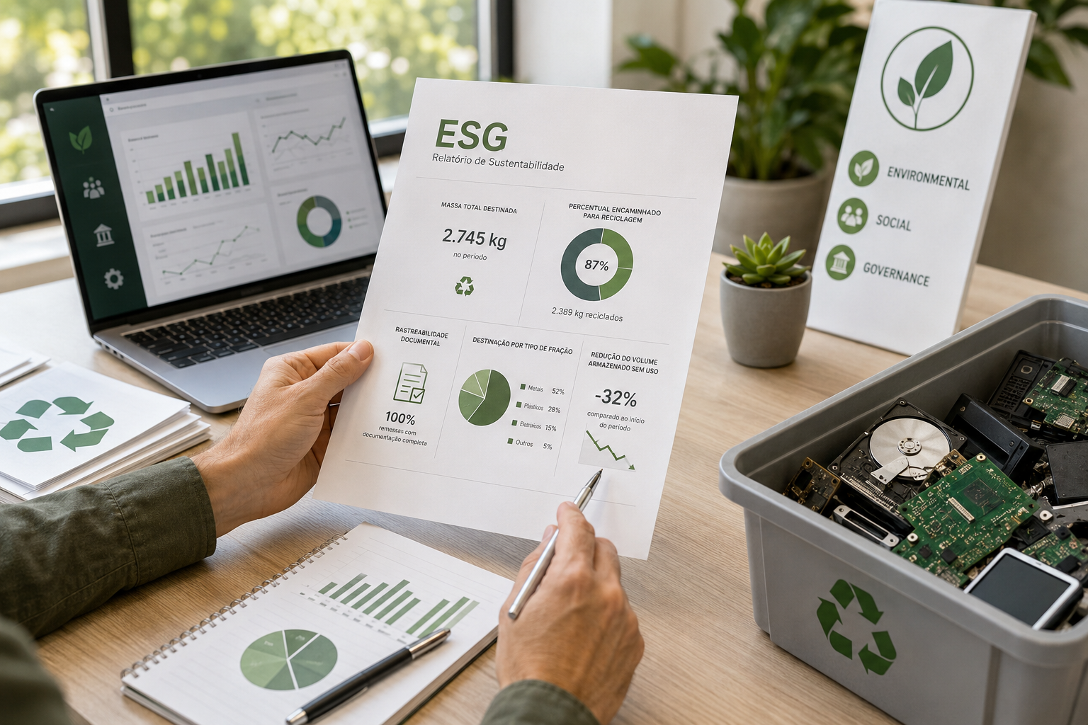 Relatório ESG de reciclagem: 5 métricas que o descarte de eletroeletrônicos gera